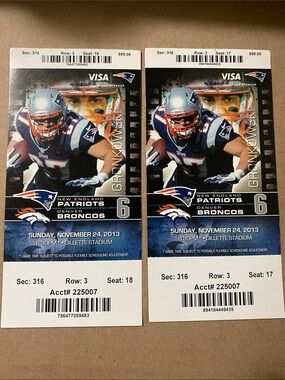 New England Patriots vs Denver Broncos Game Tickets (Pair) - best come back!